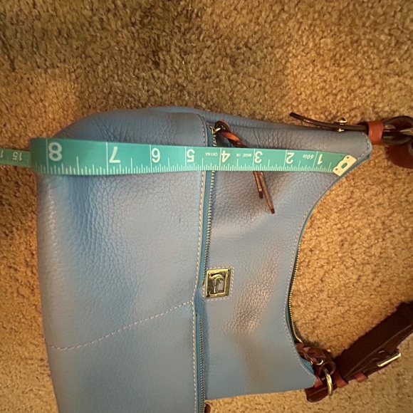 Dooney & Bourke Pebble Leather Sky Blue Shoulder Bag with Brown Accents - Picture 14 of 15